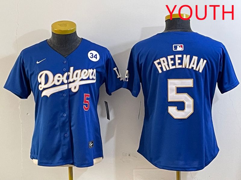 Youth Los Angeles Dodgers #5 Freeman Blue Gold Game 2025 Nike MLB Jersey style 7